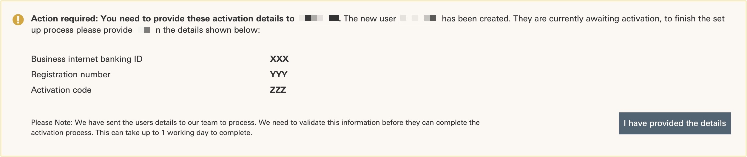 A screenshot of the HSBC business banking interface showing several reference codes